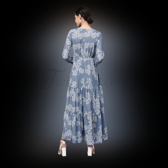 Periwinkle: Floral Blue Pleated Dress - Picture 2 of 3
